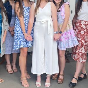 White wide-leg jumpsuit with tie